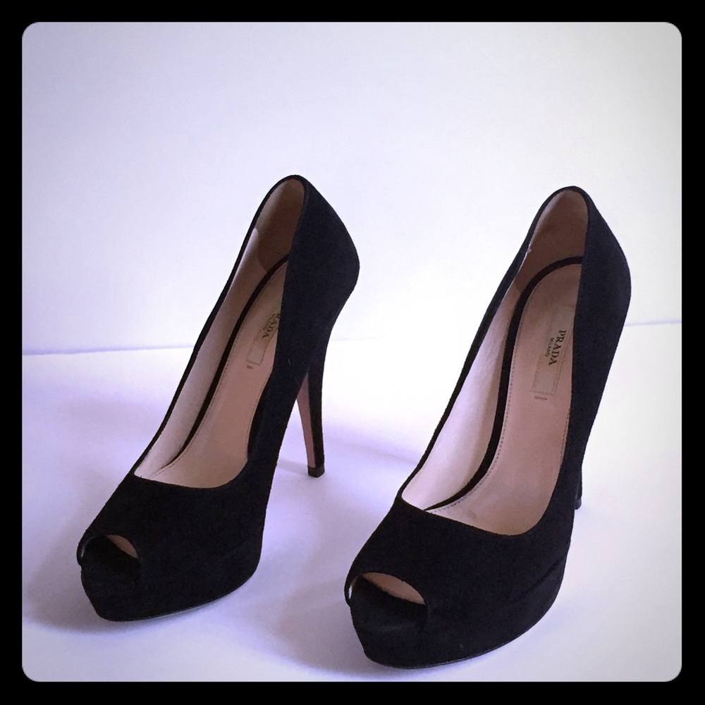 Prada Black Peep Toe Heels